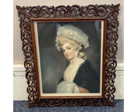 LOUIS BUSIÈRE: (French, 1880 - 1960): An ornate wooden framed and glazed mezzotint depicting Mrs Perdita Robinson Romney. Pen