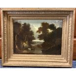 ENGLISH SCHOOL: A gilt framed and glazed 19th Century oil on canvas depicting cattle in a glade.