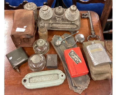A good silver plated inkwell together with a camera etc. Est. £20 - £30.