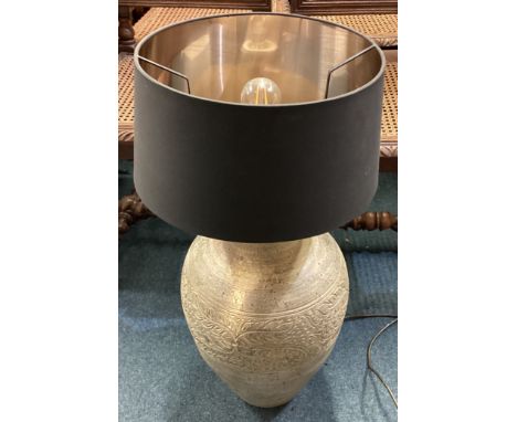A large 20th Century pottery lamp decorated with flowers together with shade. Est. £20 - £30.