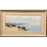 JOHN SHAPLAND: (British, 1865 - 1929): A framed and glazed watercolour depicting a coastal scene.