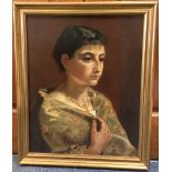 CONTINENTAL SCHOOL: A gilt framed 19th Century oil on canvas depicting a portrait of a lady.