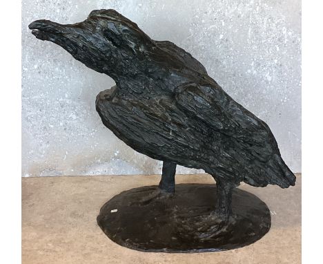 ROSALIND STRACEY: (British, 1907 - 2005): A bronze sculpture of a crow. Marked R STRACEY 1980 to base. Approx. 44 cms high. P