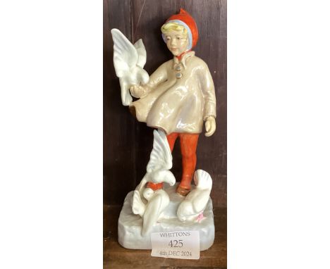 A Royal Worcester figure of a child and doves. Est. £30 - £50.