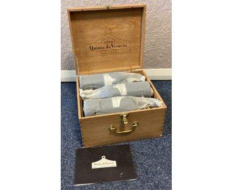 A wooden boxed set of six x 75cl bottles of Quinta do Vesuvio Vintage Port 1990. 