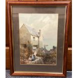 JOHN WHITE: (British, 1851 - 1933): A framed and glazed watercolour depicting mother and child.