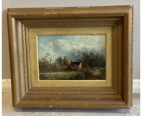 JOSEPH THORS: (Dutch, 1835 - 1884): A framed and glazed oil on panel depicting a cottage in a wooded landscape. Signed and in