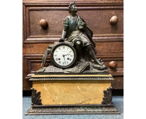 A good bronze mantle clock with hardstone mount. Est. £100 - £150.