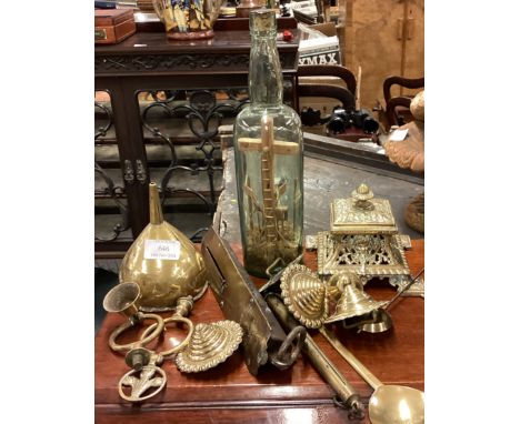A good collection of Antique brass handles and scales etc. Est. £30 - £40.