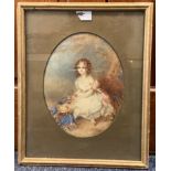 ENGLISH SCHOOL: A gilt framed and glazed oval watercolour depicting a seated child.