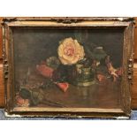 JAGGER: A gilt framed oil on canvas depicting flowers.
