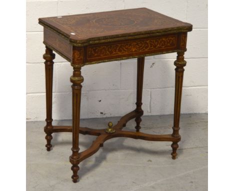 A 20th century Italian inlaid kingwood and ormolu mounted fold-over card table, the interior of gilt tooled leather, raised o