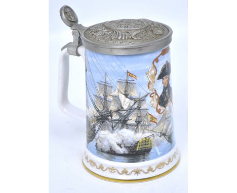 A Royal Worcester tankard 'The National Maritime Museum, Nelson's Victory at Trafalgar' Commemorating the 50th Anniversary of