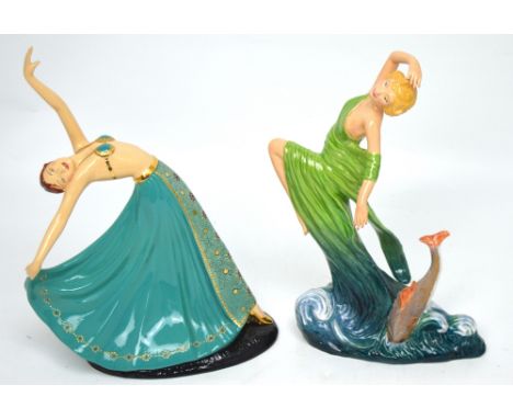 Two limited edition Crown Devon Collector's Club Art Deco style figurines, 'Dancing Waves', no.13/250 and 'The Dancer' no.12/