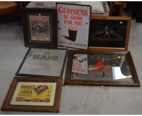 A Johnnie Walker pine framed advertising mirror, 36 x 52cm, a Bass & Co's Pale Ale pine framed advertising mirror, 47 x 68cm,