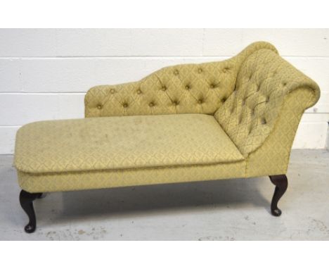 A 20th century button back chaise longue of small proportions on cabriole legs, width approx 125cm.