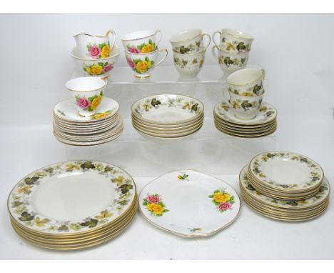 A part Royal Doulton 'Larchmont' pattern dinner service comprising cups, saucers, dinner plates, bowls etc, approx forty piec