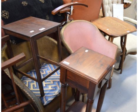 A modern mahogany and metal suit stand, an Edwardian octagonal side table on splayed tapering supports, a hardwood jardinière