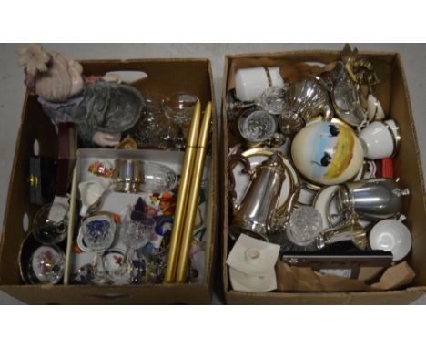 A collectors' lot comprising decorative ceramics and glassware to include two decanters, Babycham glasses, a Brierley iridesc