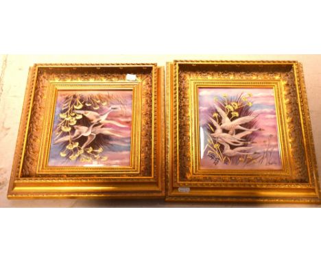 A pair of late 20th century Royal Worcester rectangular porcelain plaques, hand painted and gilt-heightened by James Skerrett