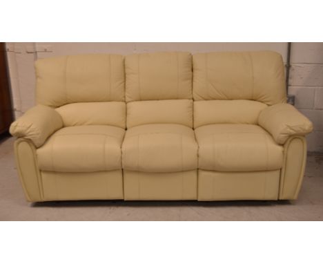 A cream Stressless style three-seater reclining sofa, width approx 200cm.