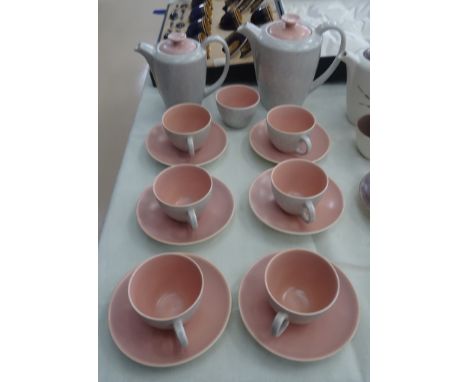 A Poole pottery 2-tone coffee set (pink/grey)