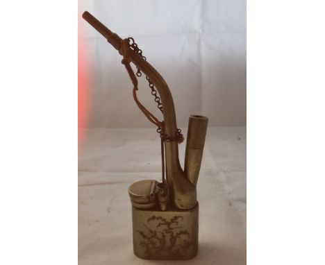 A Chinese hallmarked opium pipe engraved to lid & impressed marks to base.