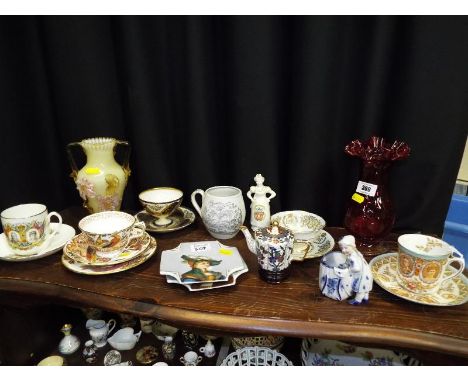 A good mixed lot of ceramics and Victorian glassware to include Royal Crown Derby, Olde Avesbury, George V commemorative cups