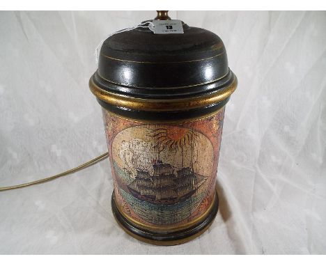 An unusual table lamp decorated with a depiction of a clipper, 59cm (h)