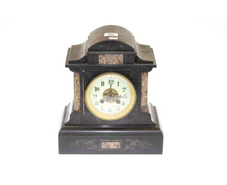19th Century slate and marble mantel clock with enamelled dial