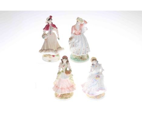 Four Royal Worcester Festive Country Days figures, 'Sunday Best', 'The Queen of the May', 'The Village Bride' and 'Noelle'
