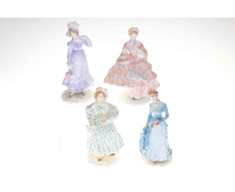 Four Royal Worcester Walking-Out-Dresses of the 19th Century, 'The Romantic', 'The Regency', 'The Bustle' and 'The Crinoline'