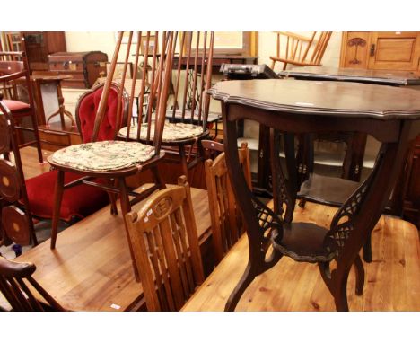 Ercol drop leaf dining table and four quaker back chairs and two late Victorian occasional tables (7)