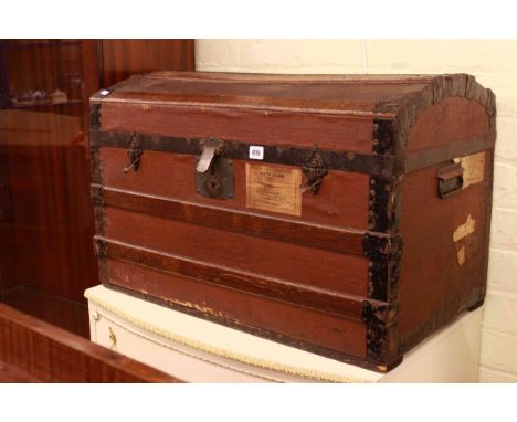 Vintage canvas bound dome topped travelling trunk