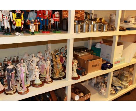 Two vintage radios, mantel clock, model aeroplanes, onyx table lighters, figurines, steins, etc