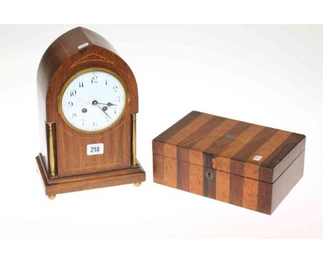 Inlaid arched top mantel clock with enamelled dial and box