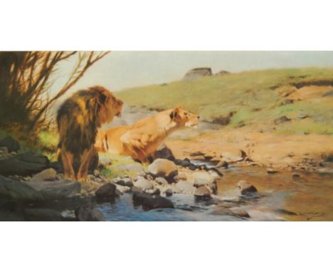 After Wilhelm Kuhnert (1865-1926).  Limited edition print no. 43/500 copies, published by the Triang Gallery Ltd, 41cm x 71cm