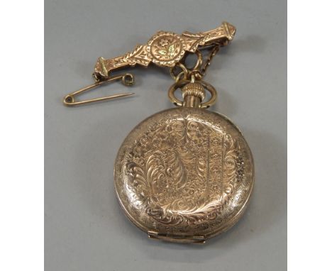 A late 19thC/early 20thC ladies fob watch, the circular Roman numeric dial with Arabic second hand marked HL Hall & Co London