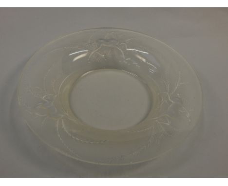 A Lalique Art Deco style dish, moulded in relief to the frosted border with antelopes and grasses etc., stamped R. Lalique Fr