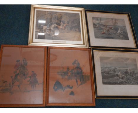 J. Harris, after H Alkan.  The First Steeplechase on record, plate 11 and plate 3. 37cm x 42cm, two other sporting prints, an