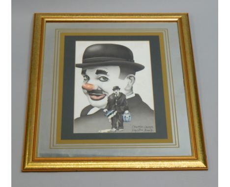 After Royston Knipe, portrait of the circus clown Charlie Cairoli, with a mirrored mount and gilt frame, 34cm x 22cm.