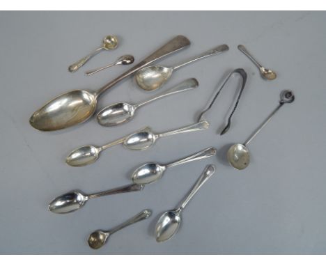 A collection of silver spoons, various types, to include 19thC table spoon, an Arts & Crafts style spoon with heart shaped ha
