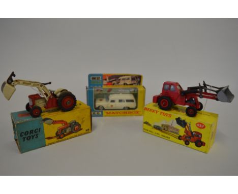 A BOXED CORGI TOYS MASSEY FERGUSON 65 TRACTOR WITH SHOVEL, No.53, boxed Dinky Toys Muir-Hill Loader, No.437, and boxed Matchb