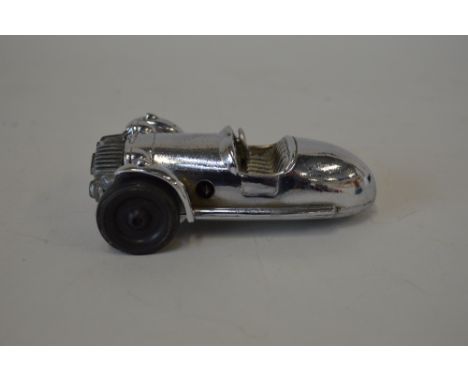 A GAIETY TOYS/CASTLE ART CHROMED CLOCKWORK MORGAN THREE WHEEL SPORTS CAR, not tested, missing key, some pitting to chrome