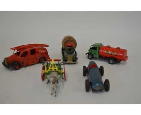 A QUANTITY OF UNBOXED TRI-ANG MINIC TINPLATE CLOCKWORK AND OTHER VEHICLES, Watney's Barrel Lorry, No.119M, London Fire Engine