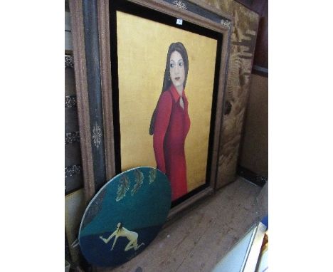 Zita Rodrigues, oil on canvas, portrait of a woman, 38ins x 28ins, together with a circular oil, diameter 20ins