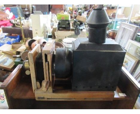 An Antique mahogany, brass and metal magic lantern
