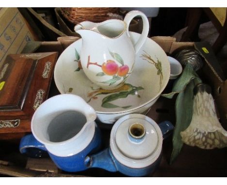 A box of sundries, to include tea caddy, Royal Worcester, etc.