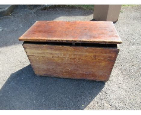 A pitch pine tool box and contents, including assorted tools, shoe cleaning kit, etc., width 29ins x depth 14.5ins x height 1