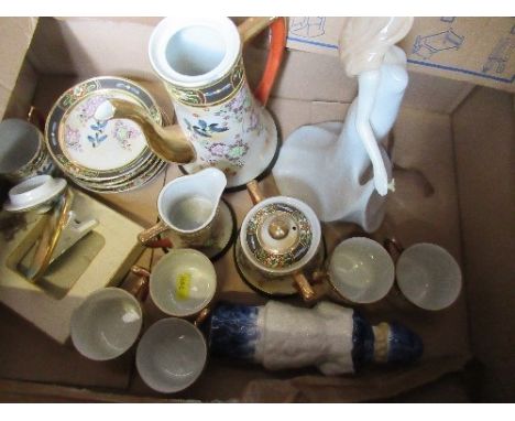 A collection of porcelain, to include a Satsuma coffee set, a Royal Worcester figure, an easel and other items